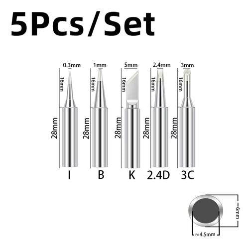 5Pcs I+B+K+2.4D+3C Soldering Iron Pure Copper 900M Soldering Iron Head Set inside Hot Bare Copper Electric Soldering Iron Tip